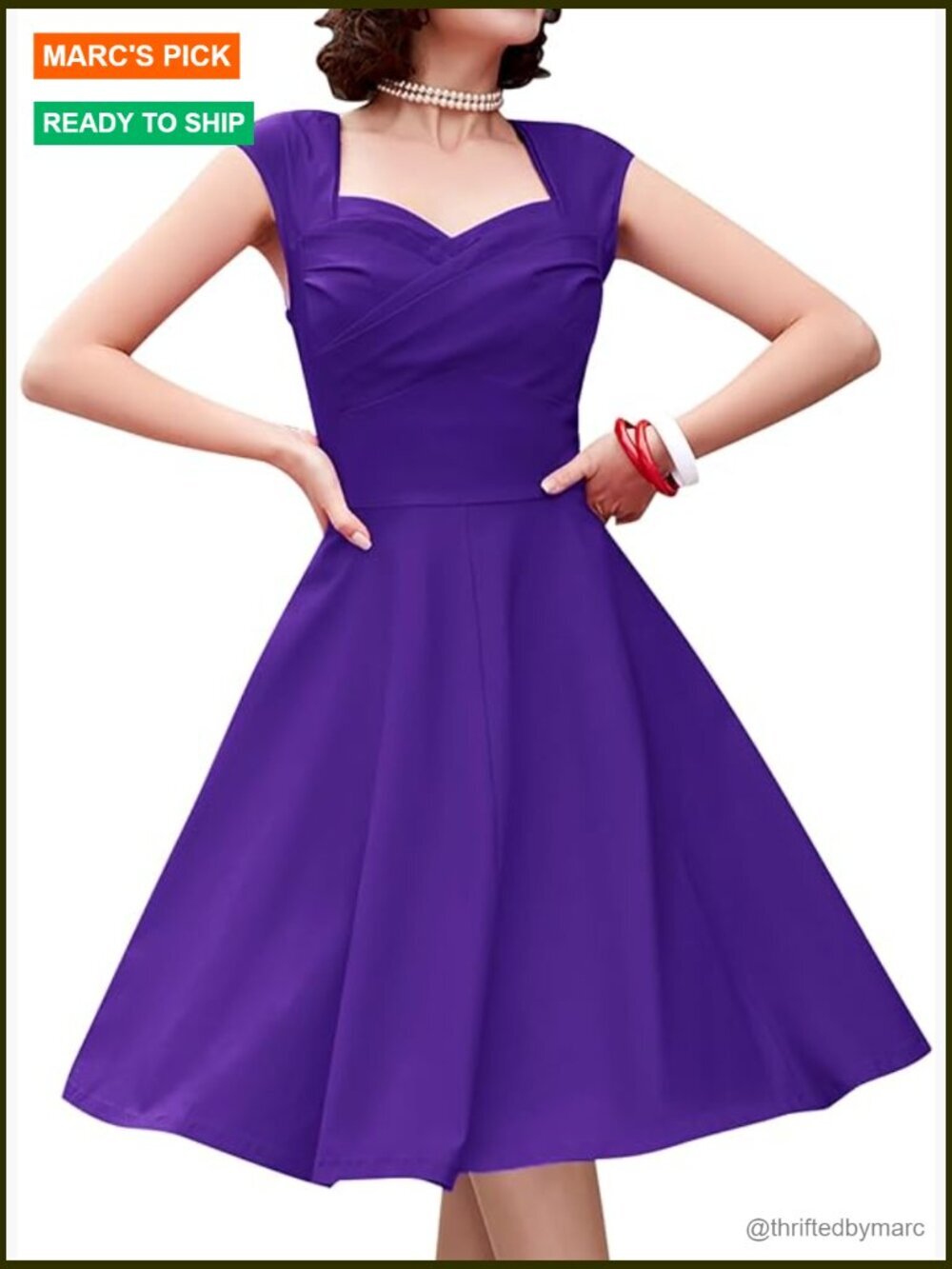 Vintage 1950s Cap Sleeve Swing Dress Sweetheart Neckline Pleated A-Line